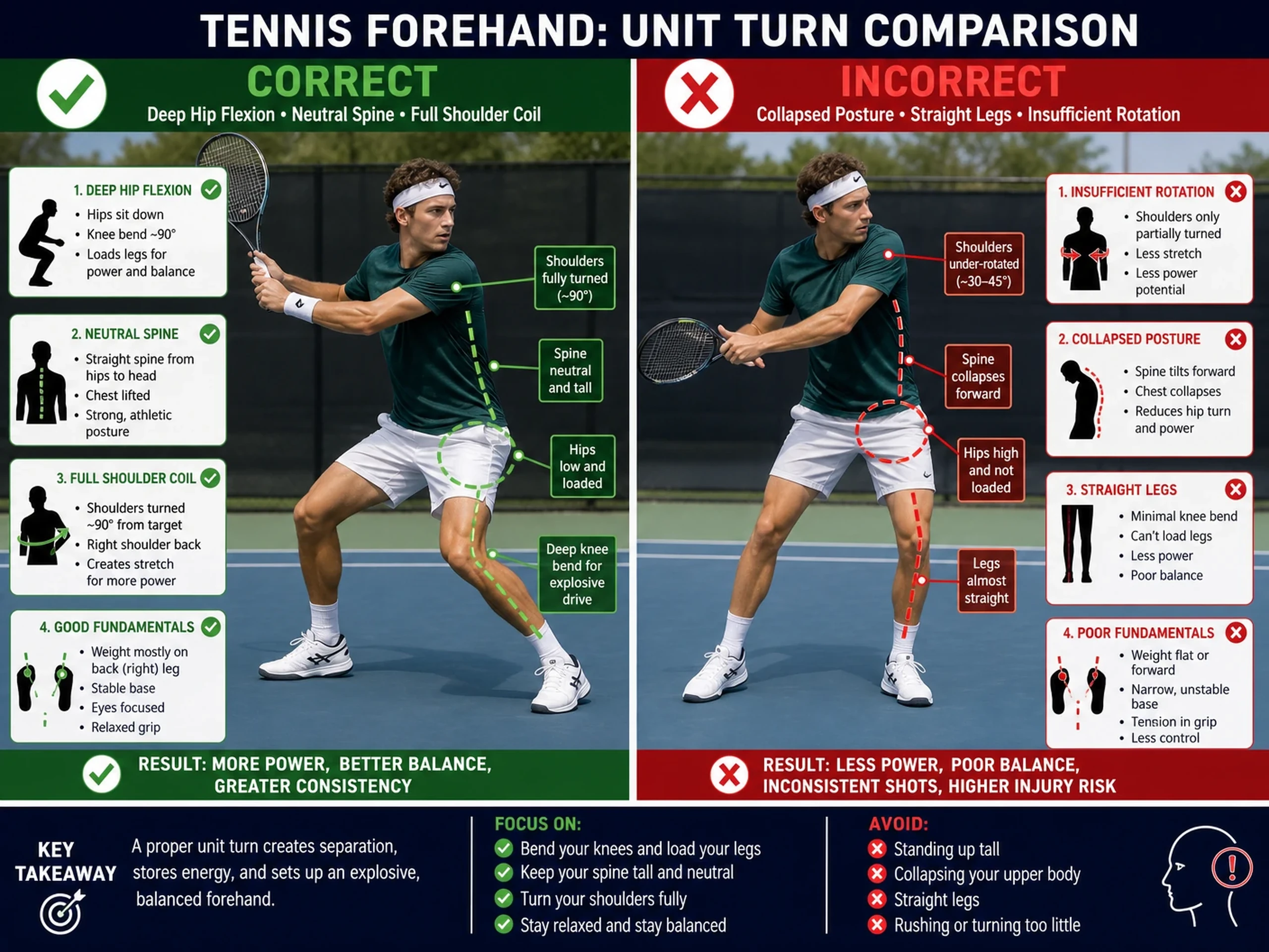 Comparison of correct and incorrect forehand unit turn