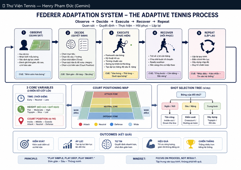 Hệ Thống Thích Ứng Federer – Quy Trình Tennis Thích Ứng (Quan Sát → Quyết Định → Thực Hiện → Hồi Phục → Lặp Lại)