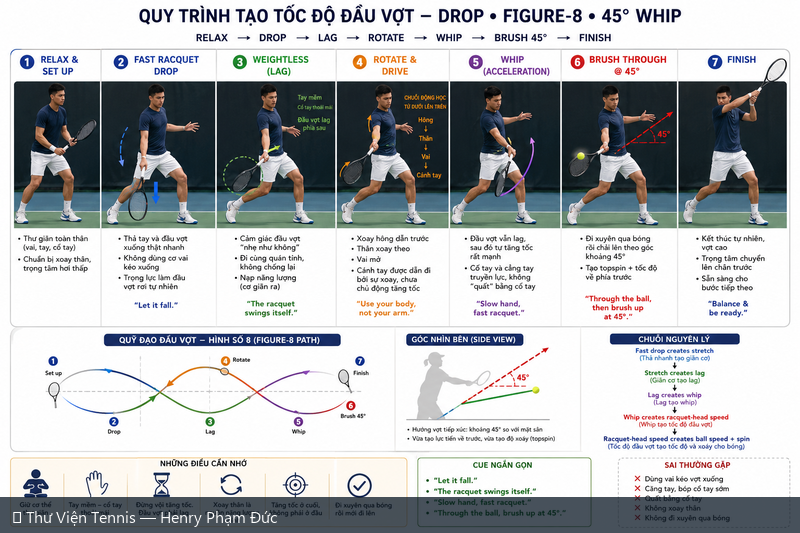 Quy Trình Tạo Tốc Độ Đầu Vợt — Drop • Figure-8 • 45° Whip